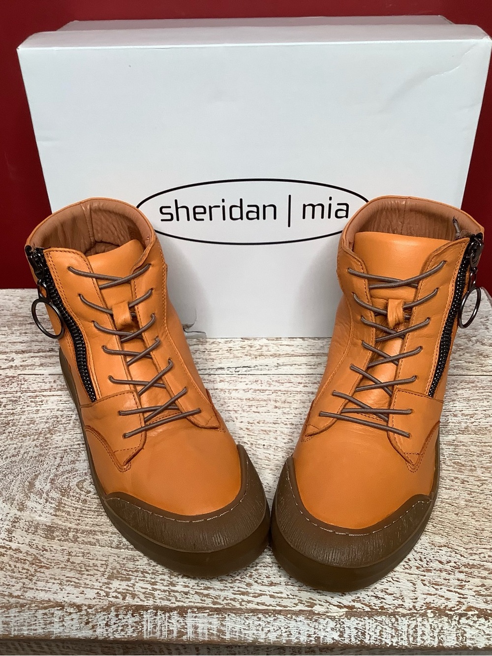 Sheridan Mia Orange High-Top Lace & Zip Sneakers